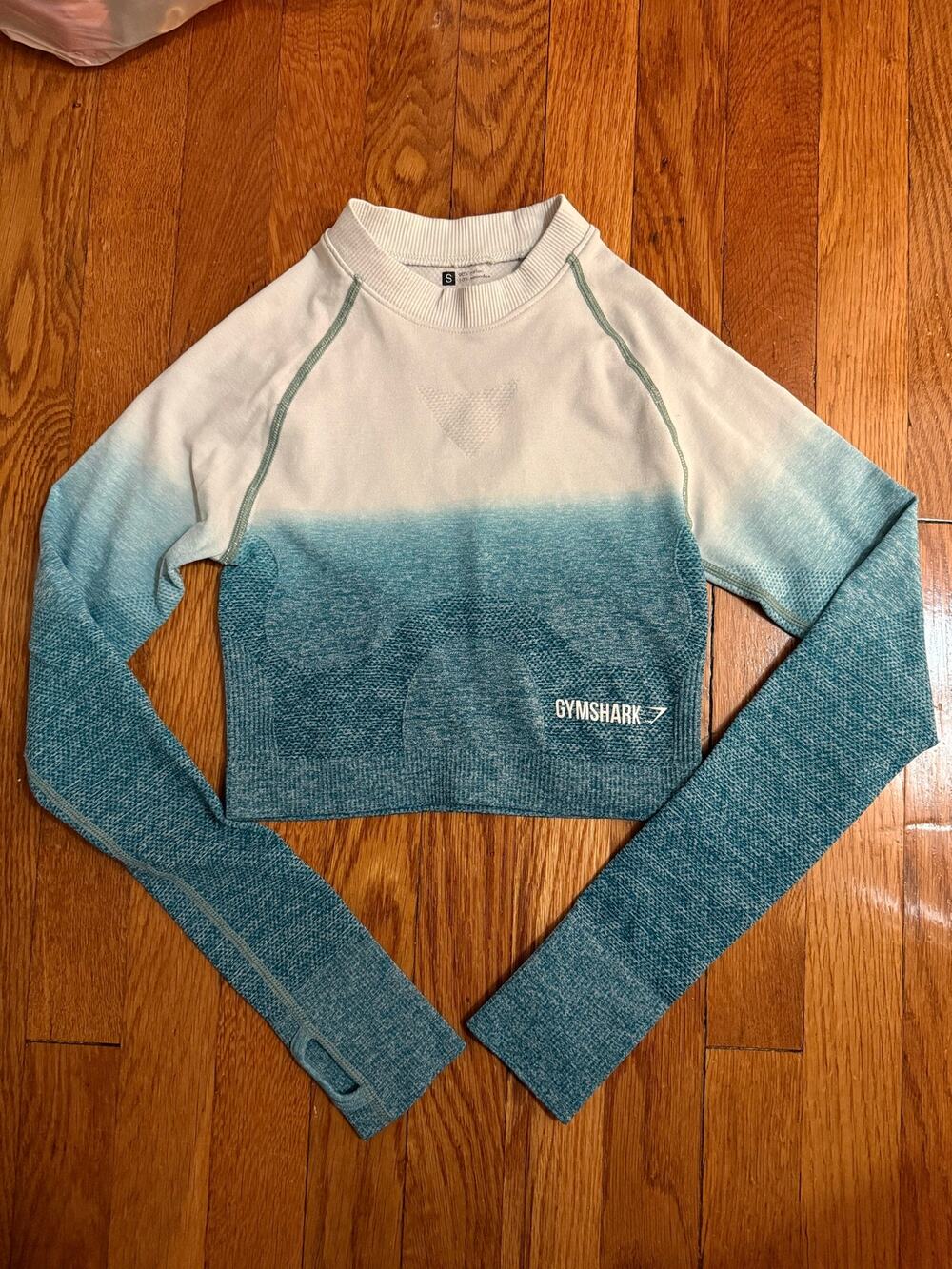 Gymshark Ombré Seamless Long Sleeve Crop Top Deep Teal and Ice Blue colorway
